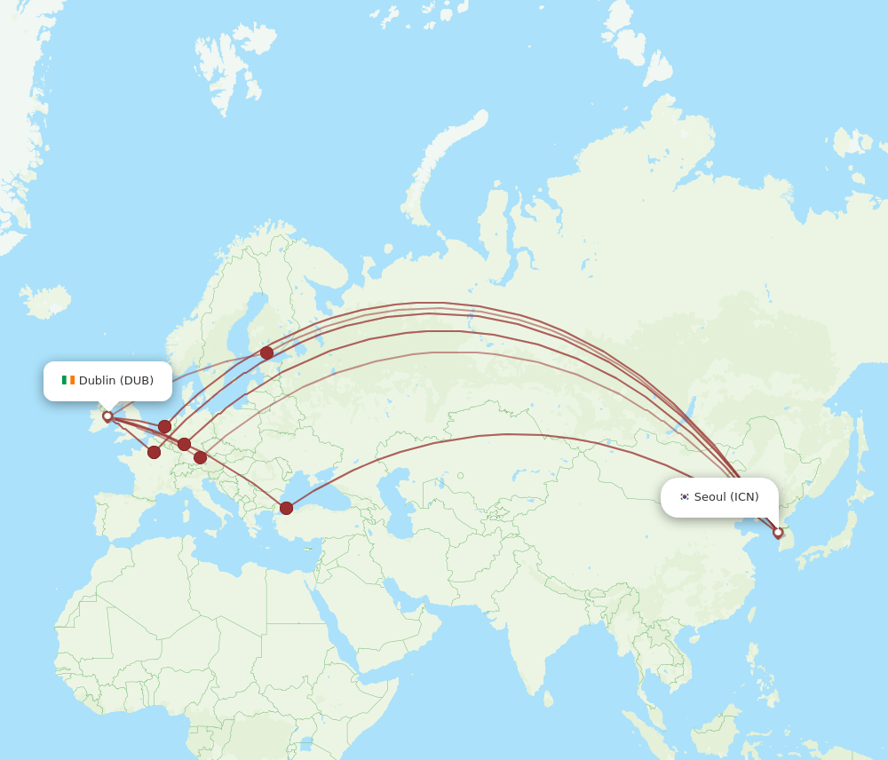ICN-DUB flight routes