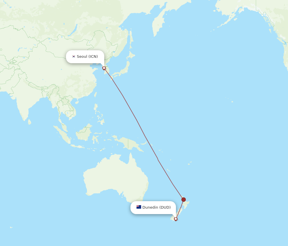 ICN-DUD flight routes