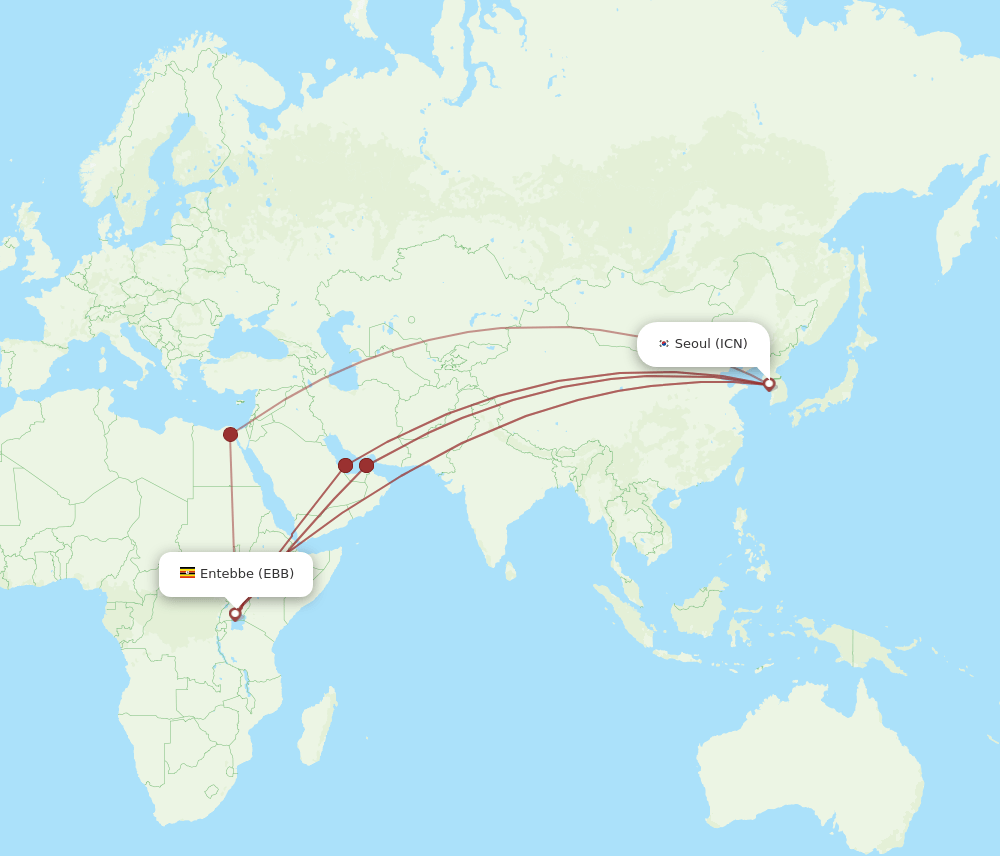 ICN to EBB flights and routes map