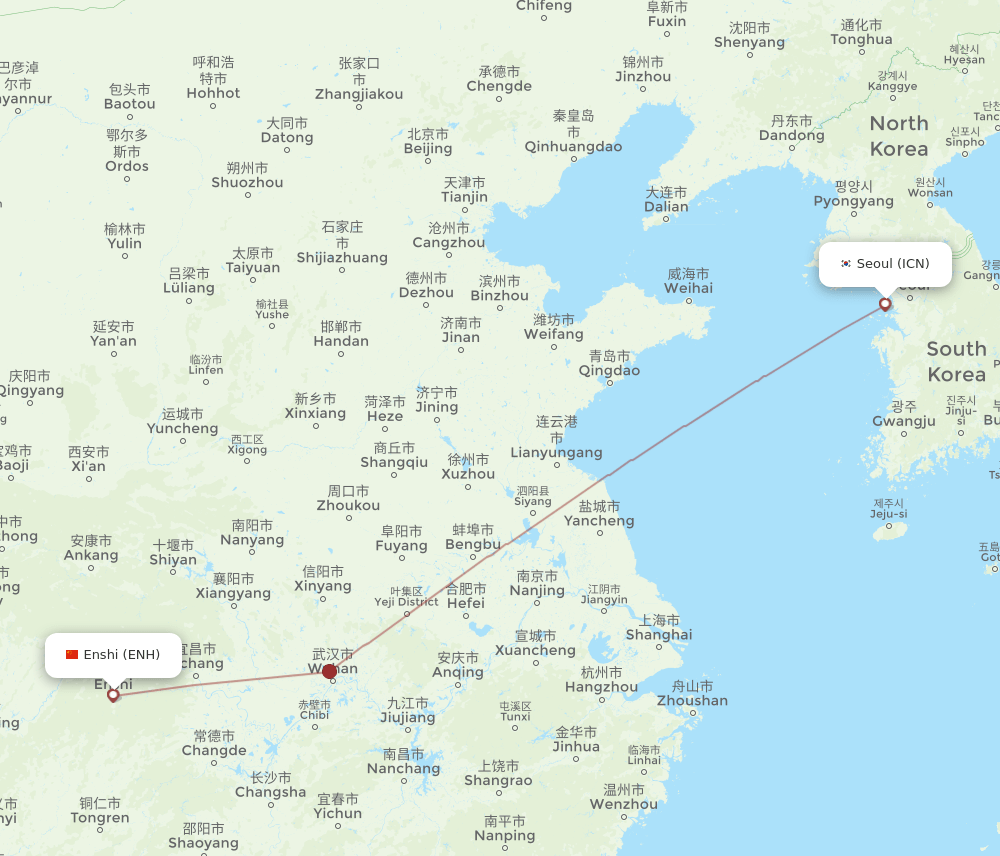 ICN-ENH flight routes