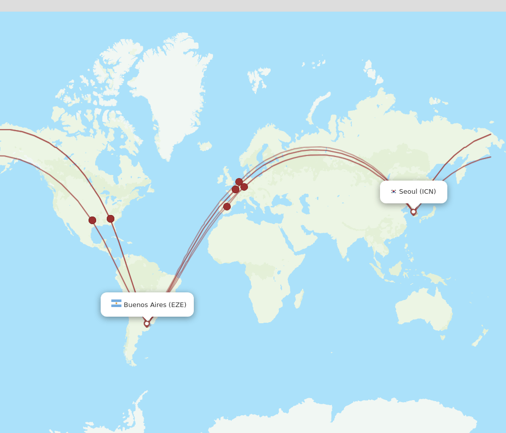 ICN to EZE flights and routes map