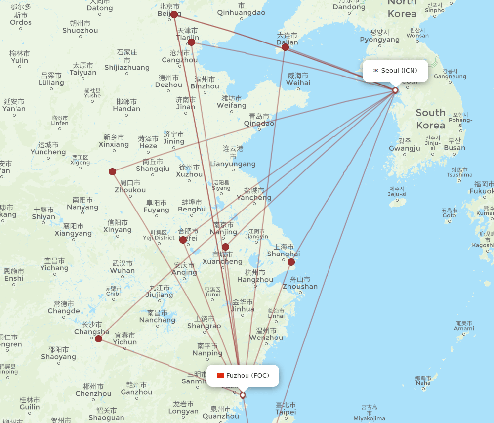 ICN-FOC flight routes