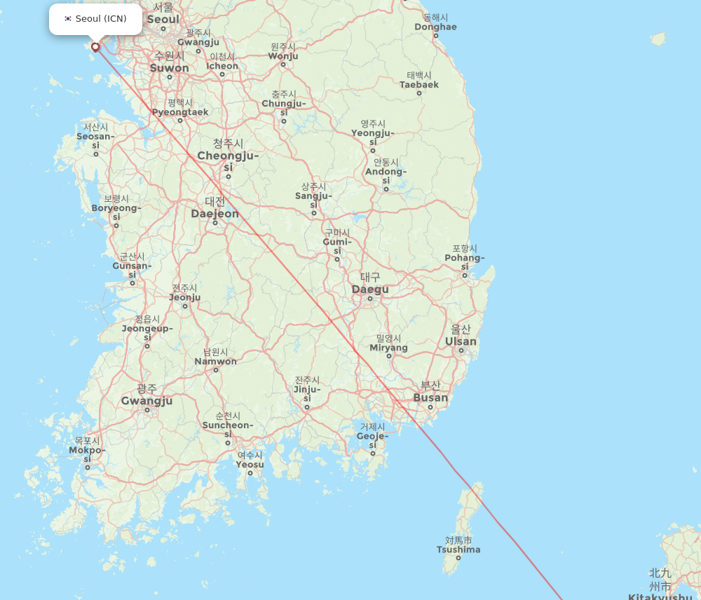 ICN to FUK flights and routes map