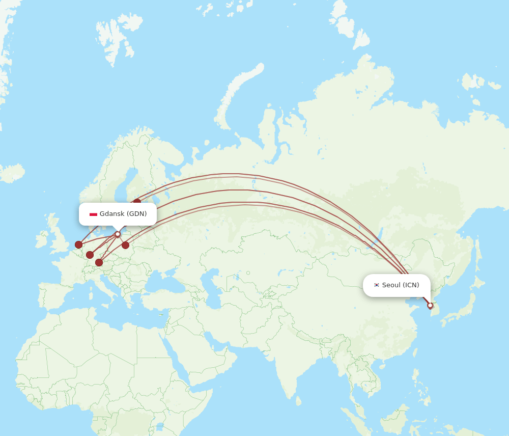 ICN-GDN flight routes