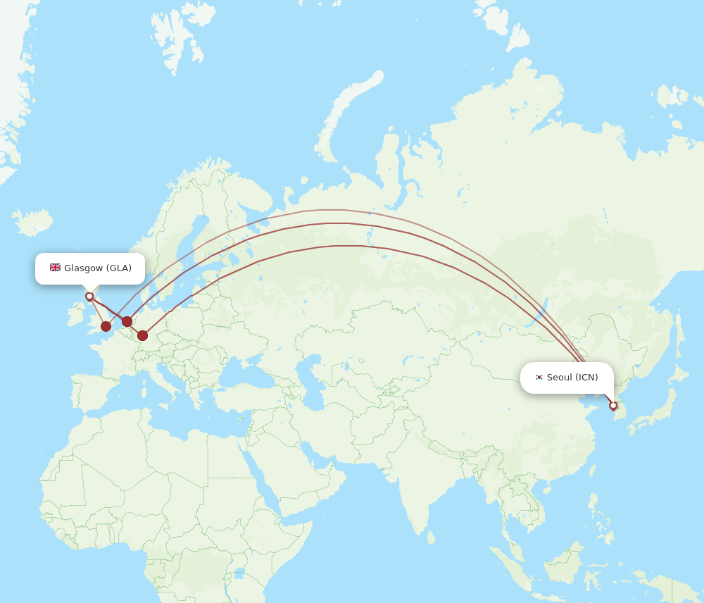 ICN-GLA flight routes
