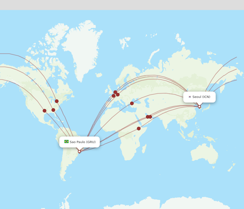 ICN to GRU flights and routes map