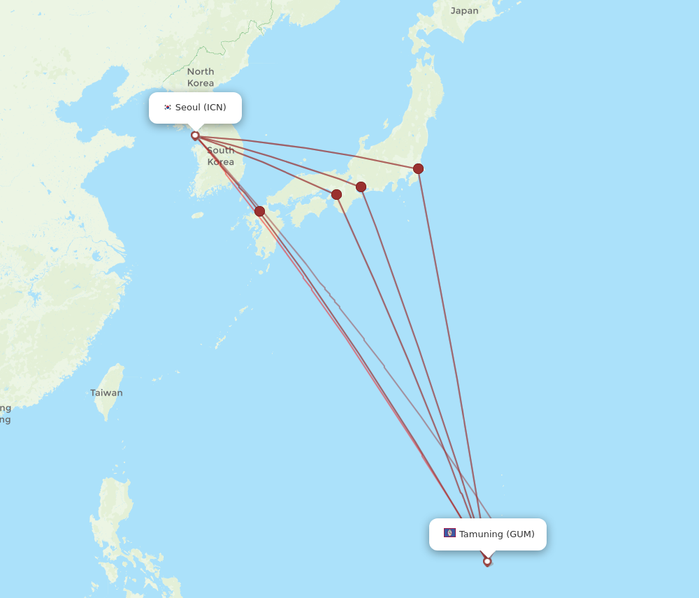 ICN to GUM flights and routes map