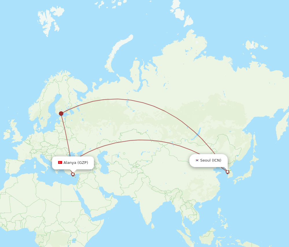 ICN to GZP flights and routes map