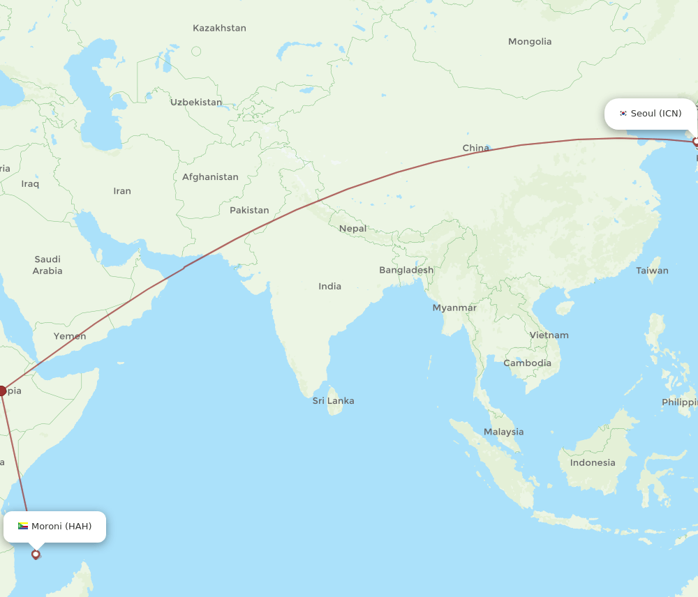 ICN-HAH flight routes