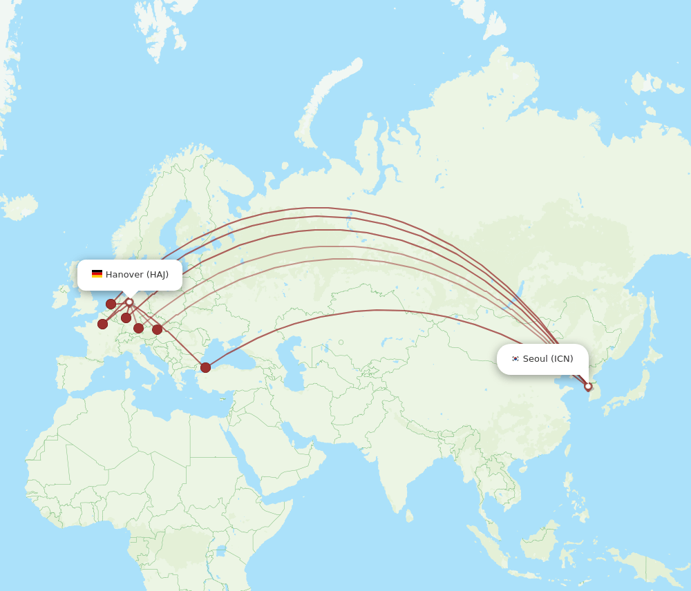 ICN to HAJ flights and routes map