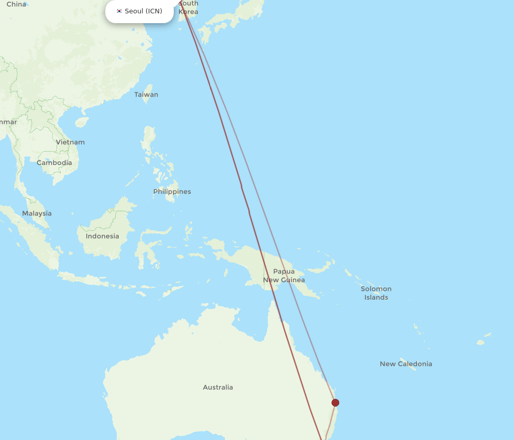 ICN to HBA flights and routes map