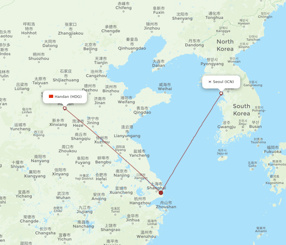 ICN-HDG flight routes