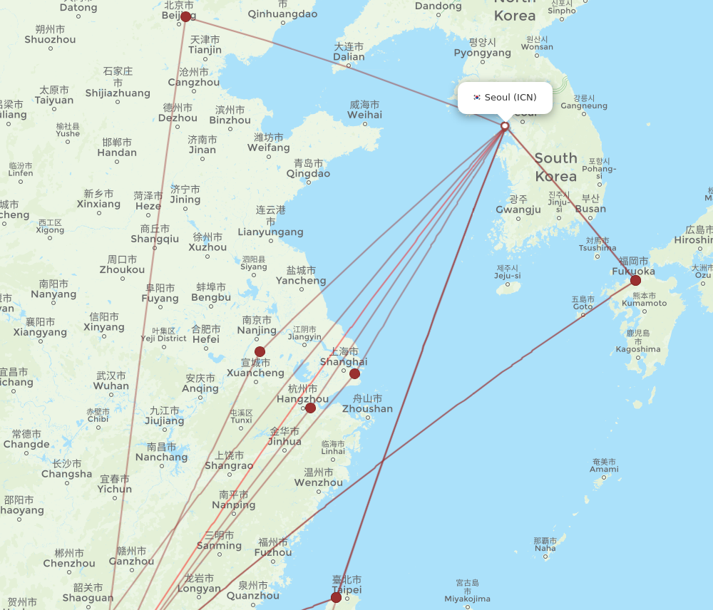 ICN to HKG flights and routes map