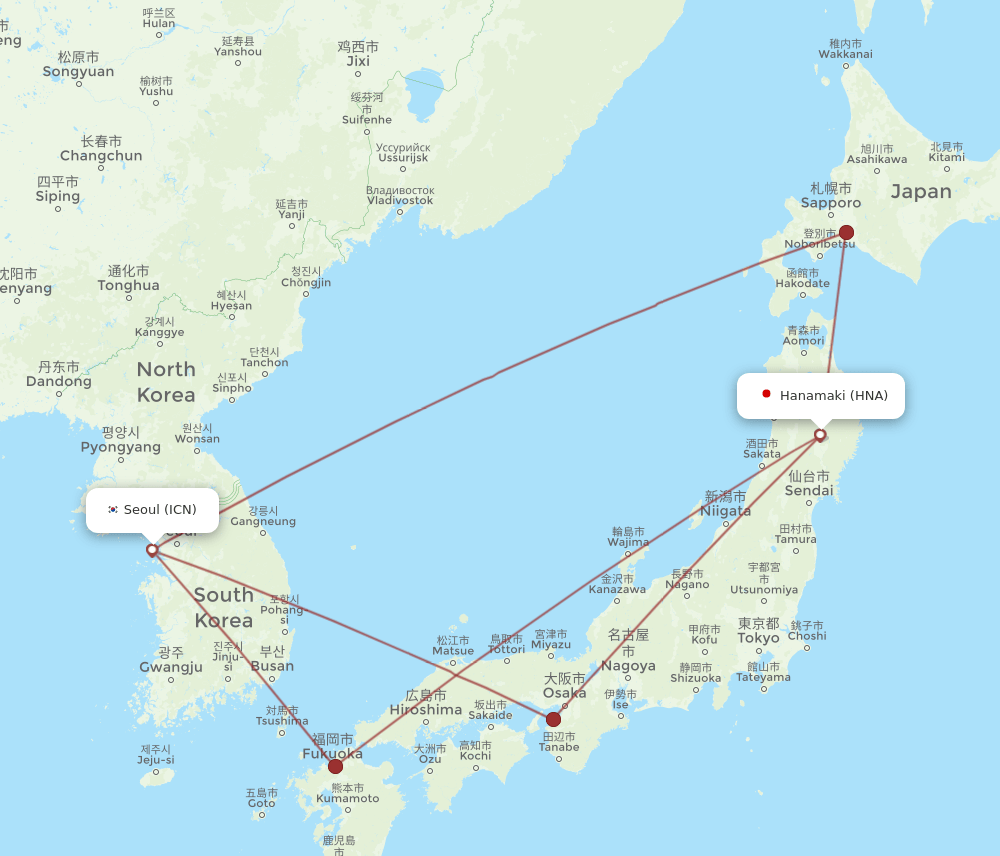 ICN-HNA flight routes