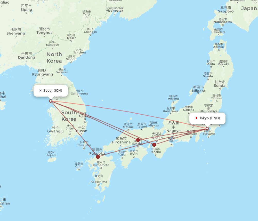 ICN-HND flight routes