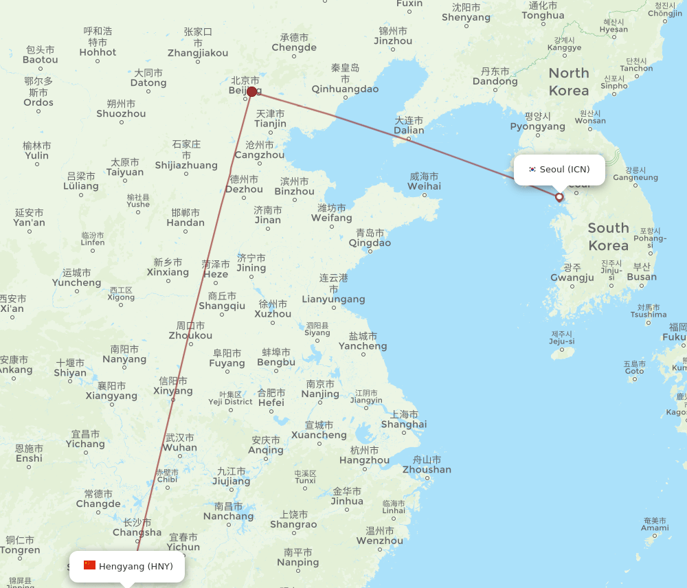 ICN-HNY flight routes