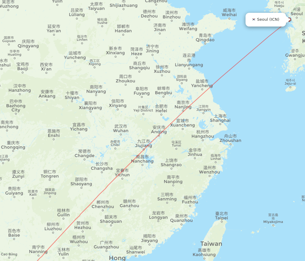Seoul - Haiphong route map and flight paths