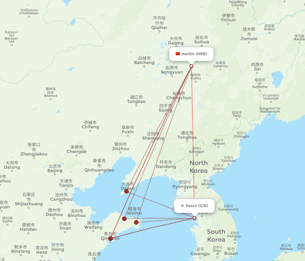ICN to HRB flights and routes map