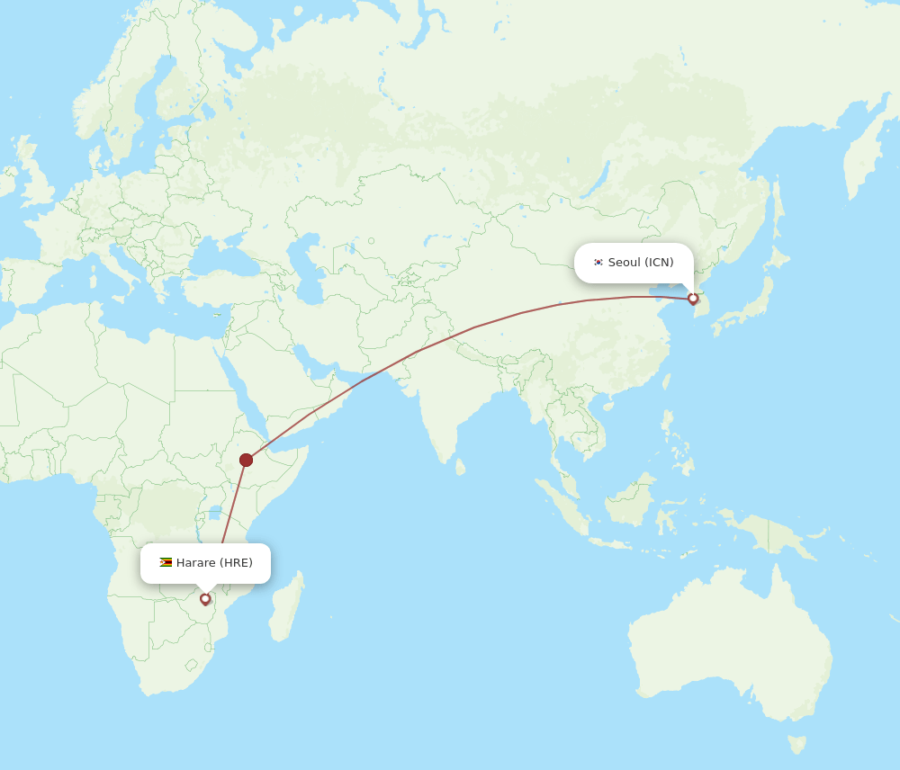 ICN to HRE flights and routes map