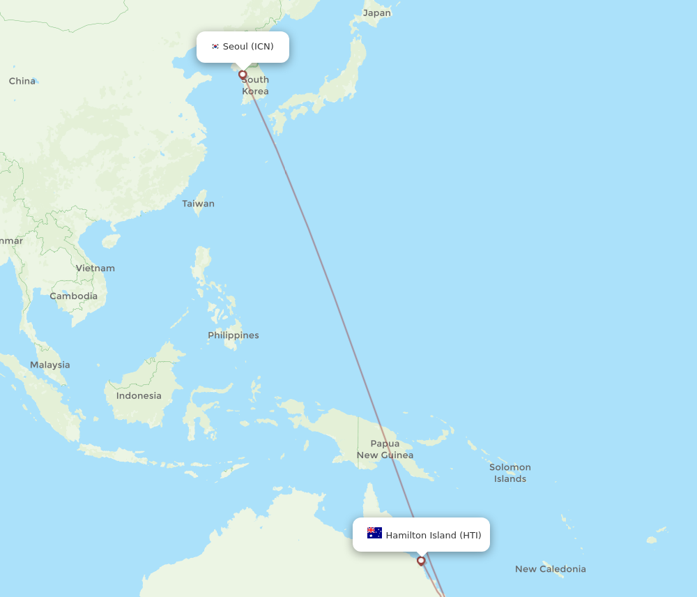 ICN to HTI flights and routes map