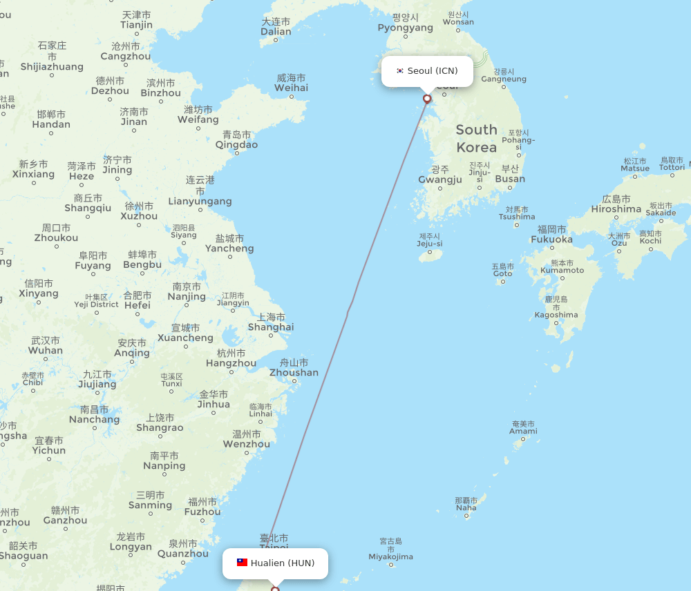 ICN-HUN flight routes