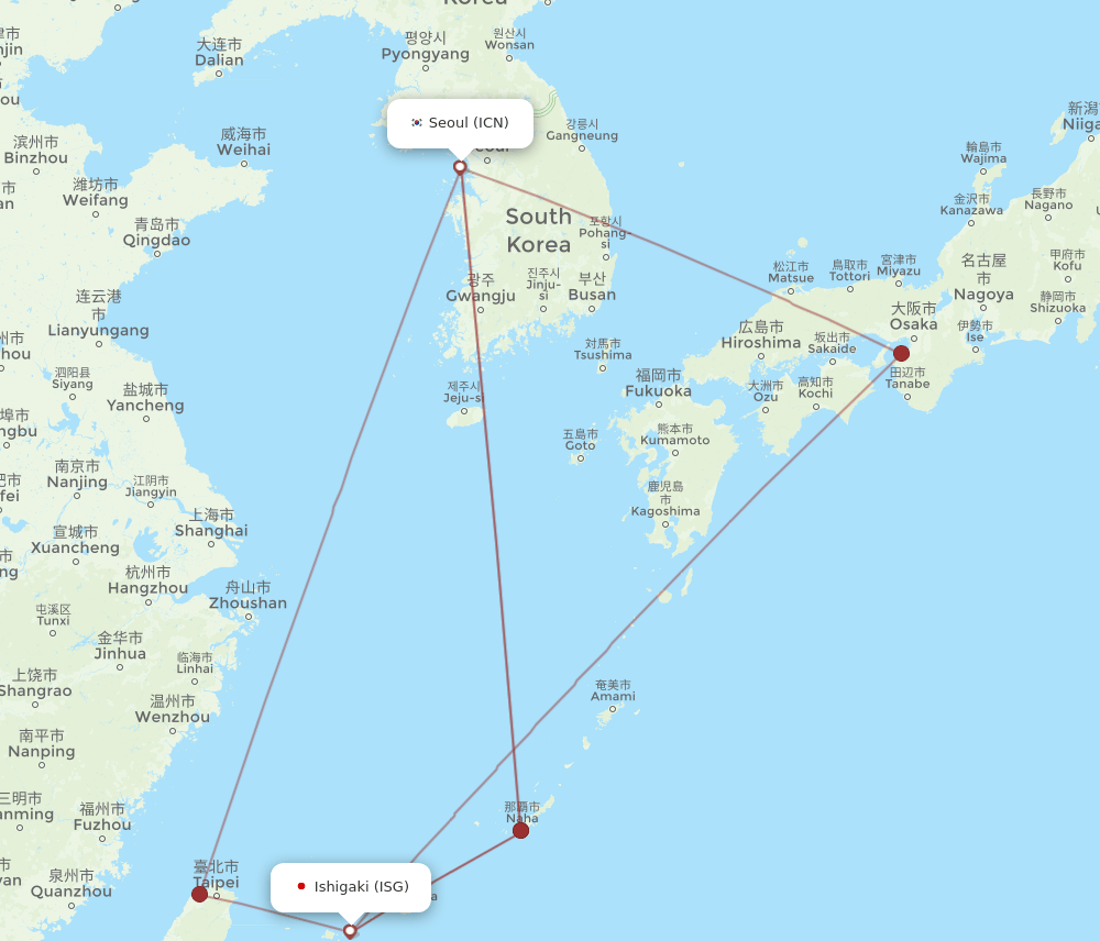 ICN-ISG flight routes