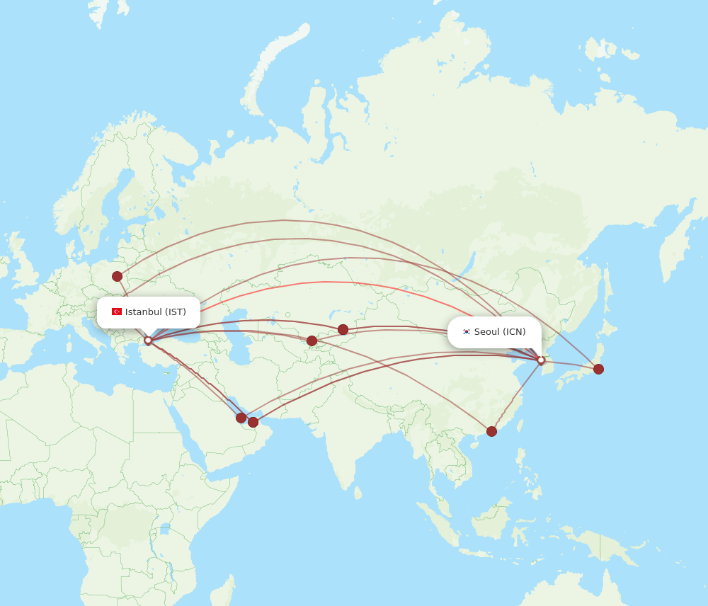ICN to IST flights and routes map