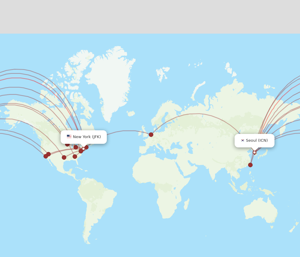 ICN to JFK flights and routes map