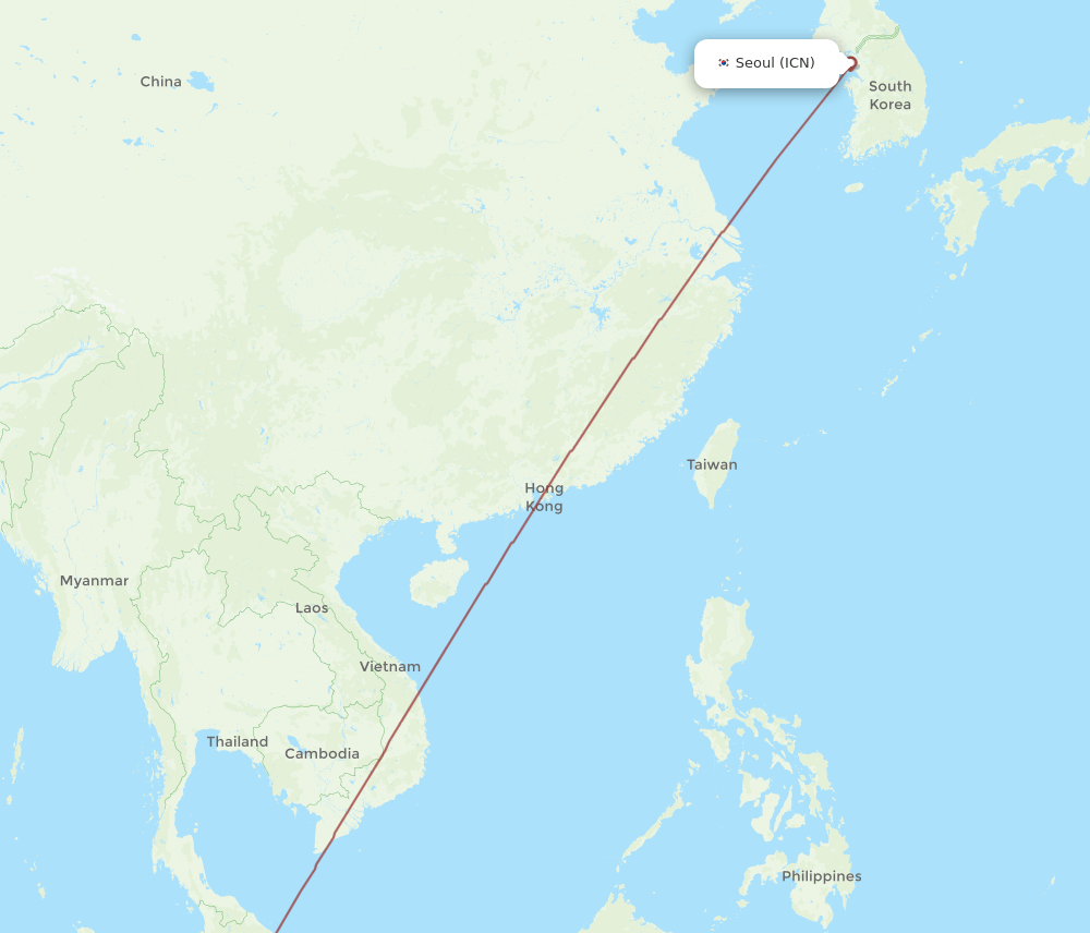 ICN to JHB flights and routes map