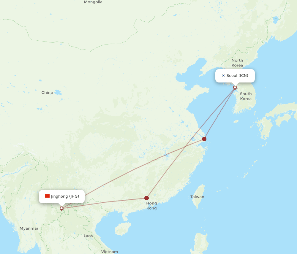 ICN-JHG flight routes