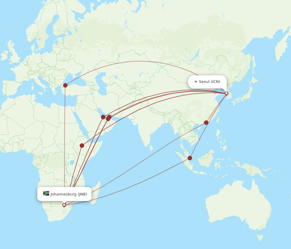 ICN-JNB flight routes