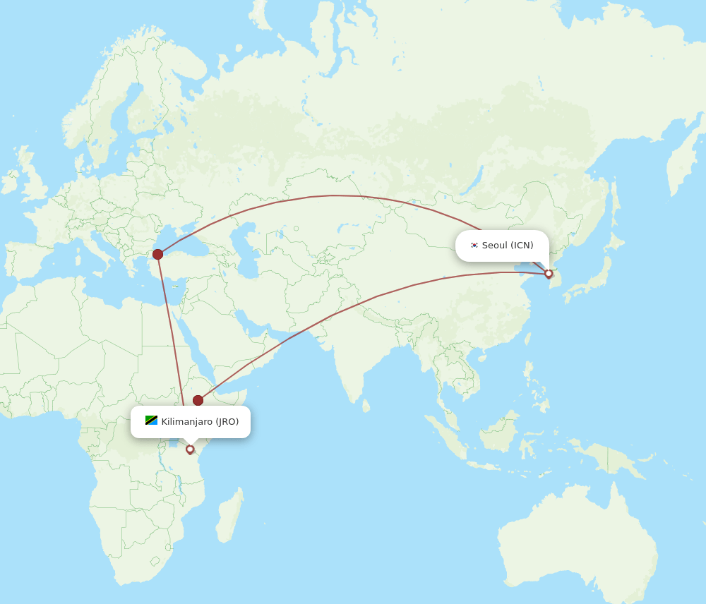 ICN-JRO flight routes