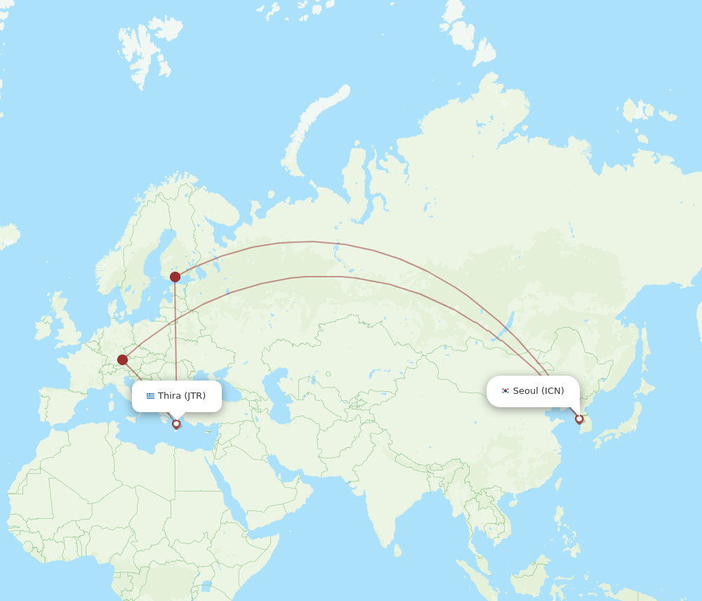 ICN to JTR flights and routes map