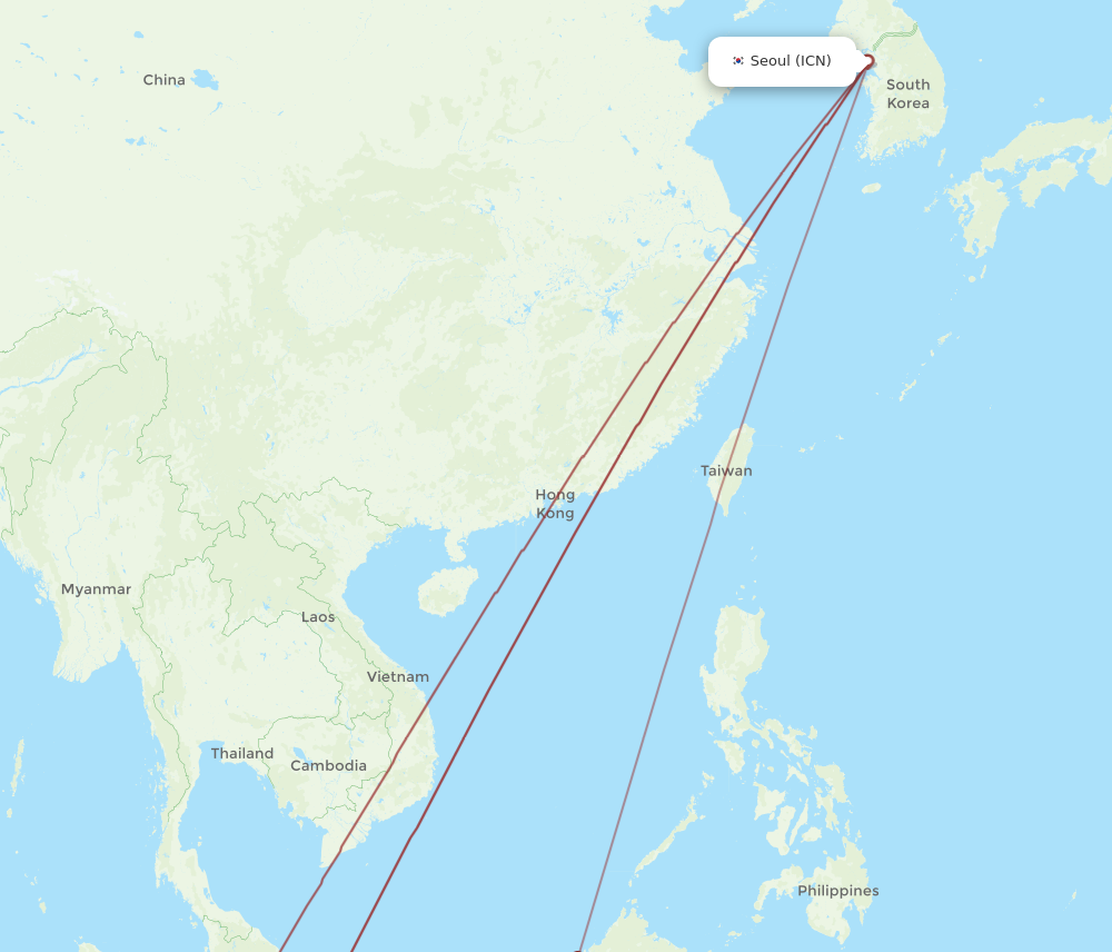 ICN to KCH flights and routes map