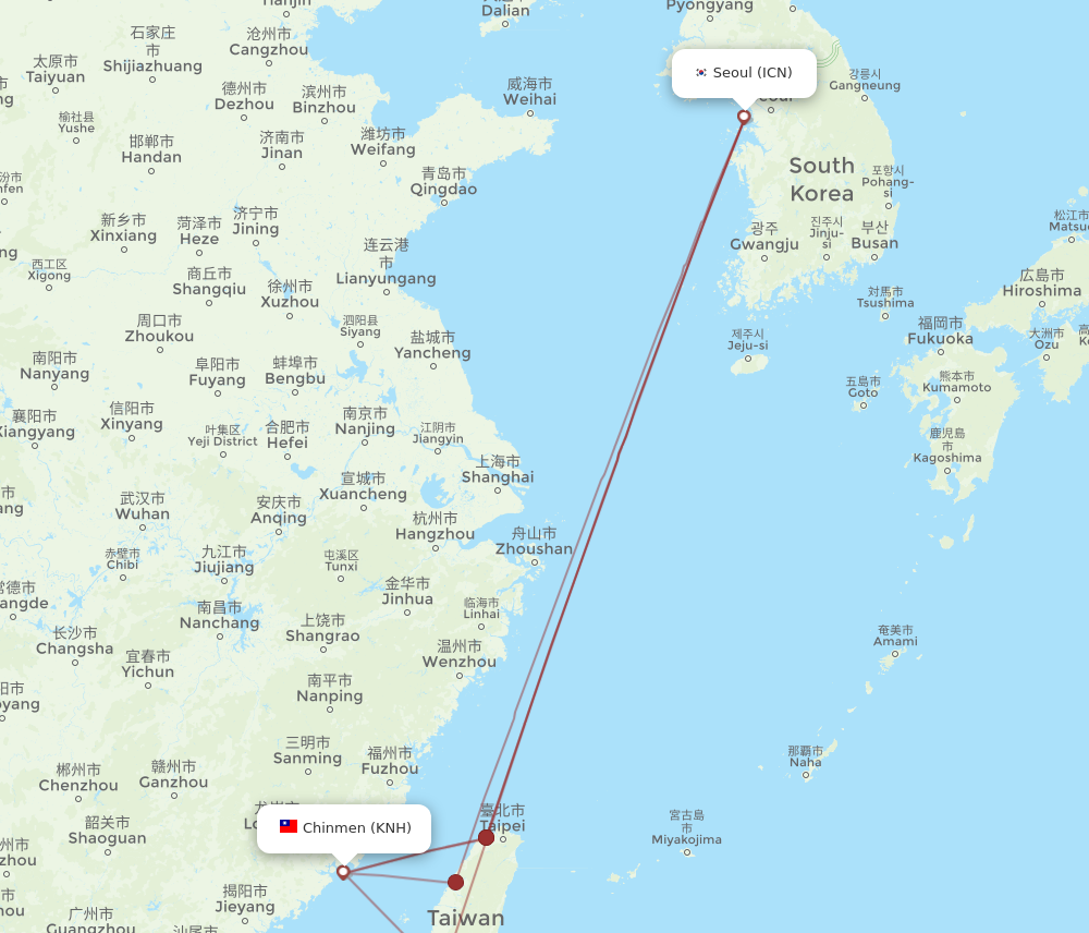 ICN to KNH flights and routes map