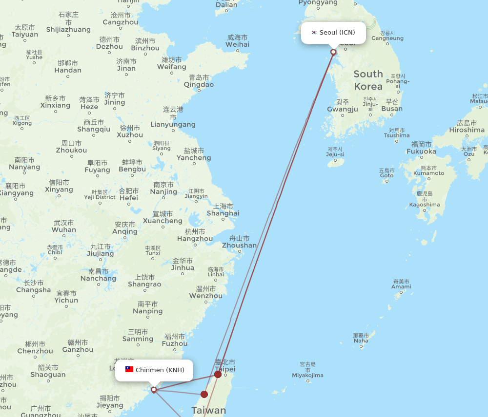 ICN-KNH flight routes