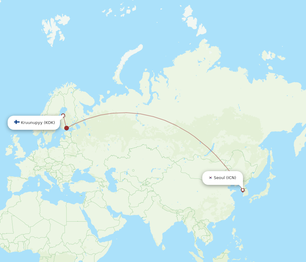 Kokkola/Pietarsaari - Seoul route map and flight paths