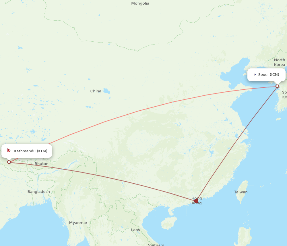 ICN to KTM flights and routes map