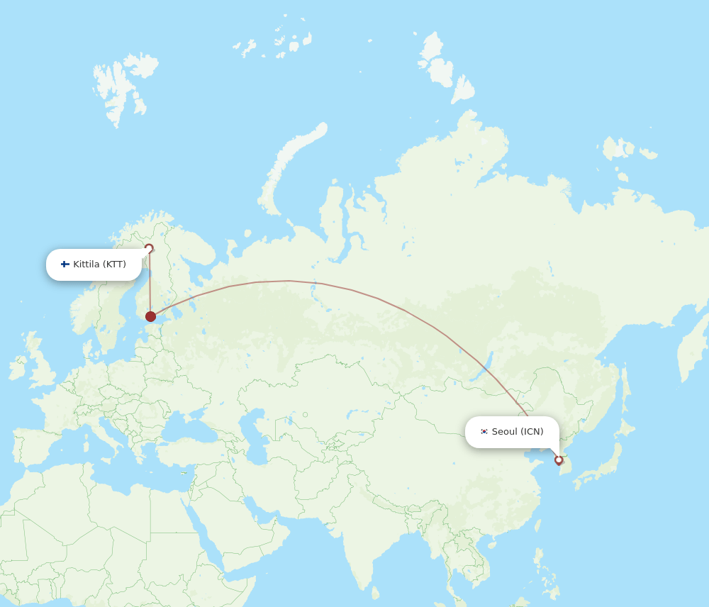 ICN to KTT flights and routes map