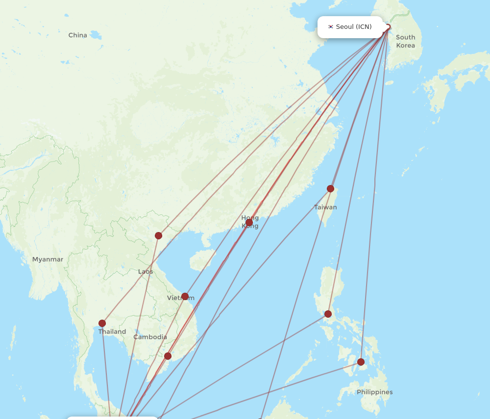 ICN to KUL flights and routes map