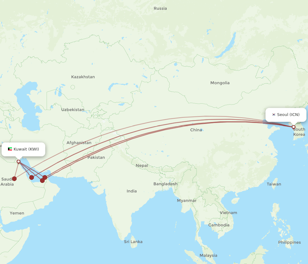 ICN to KWI flights and routes map