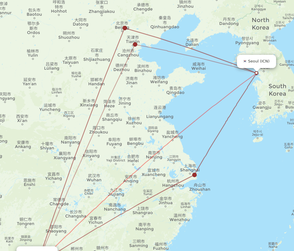 ICN to KWL flights and routes map