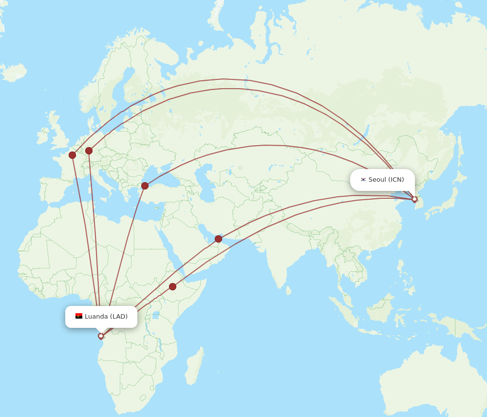 ICN to LAD flights and routes map