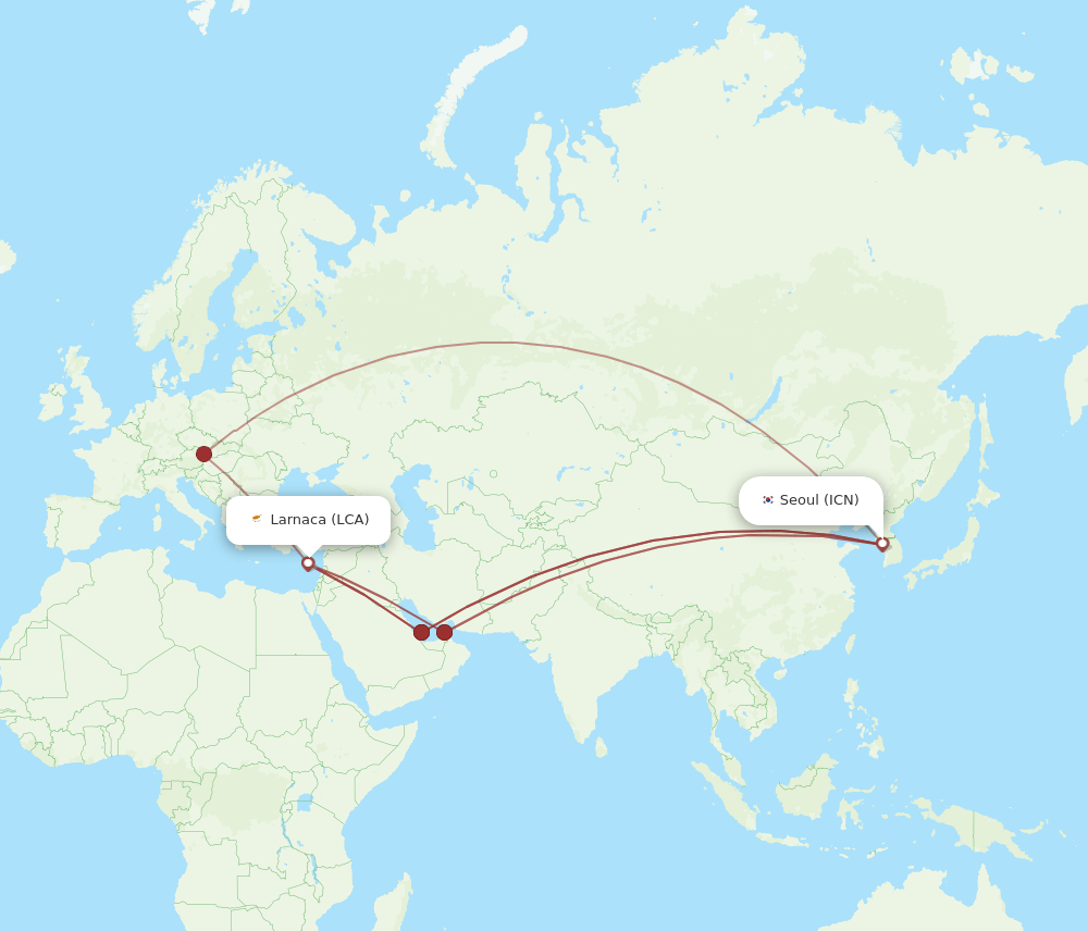 ICN-LCA flight routes