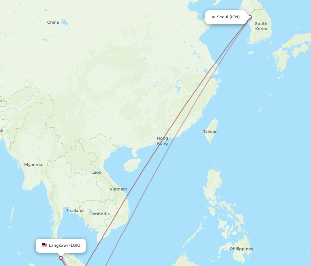 ICN to LGK flights and routes map