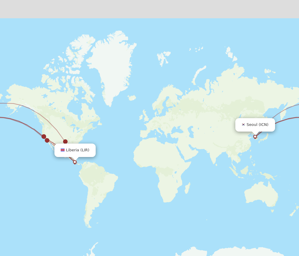 ICN-LIR flight routes