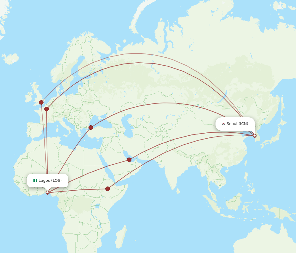 ICN-LOS flight routes