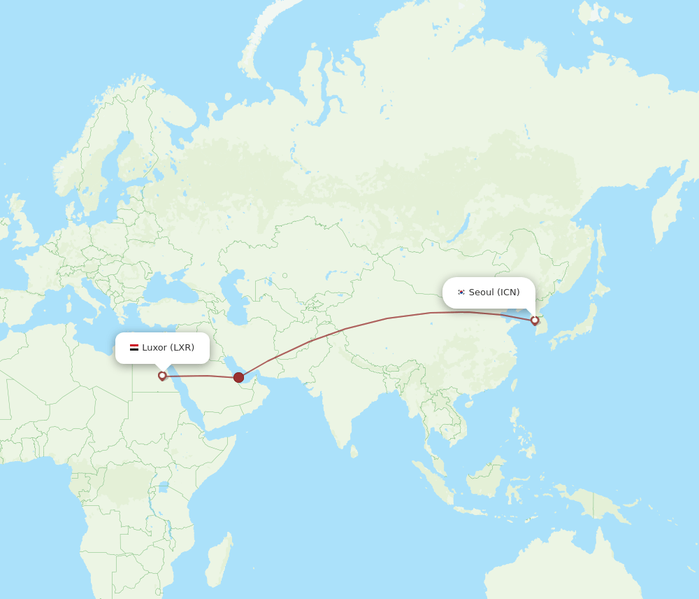 Seoul - Luxor route map and flight paths