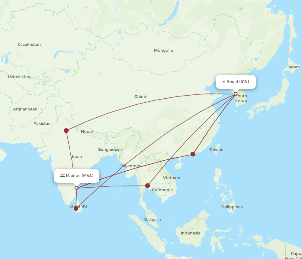 ICN-MAA flight routes