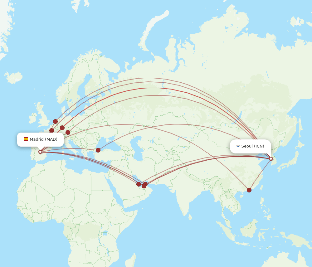 ICN to MAD flights and routes map